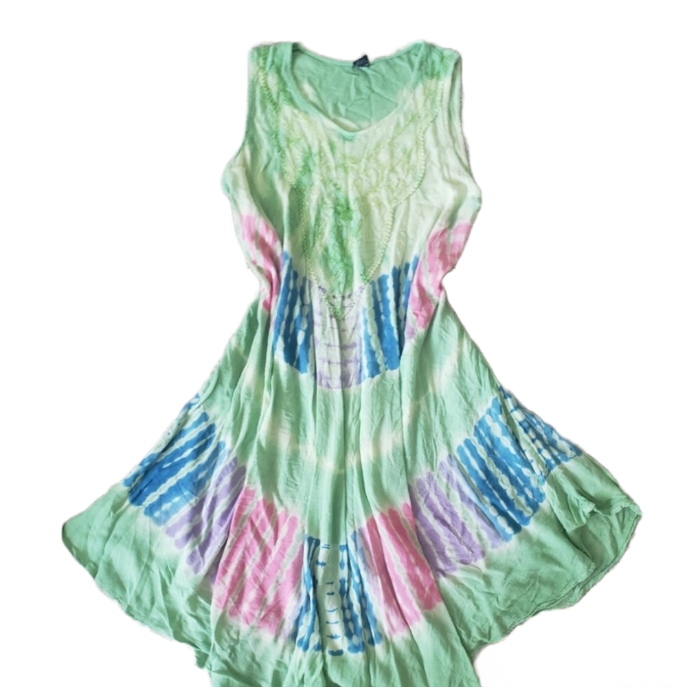Bawa Canada green, blue, purple, and pink tie dye dress